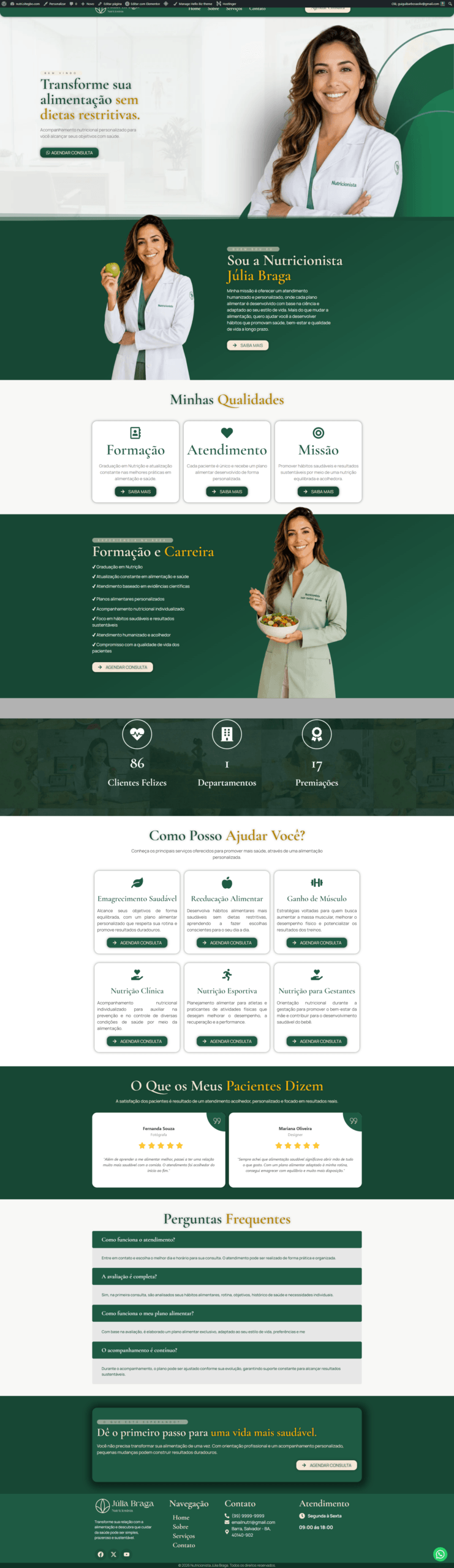 Site desenvolvido pela GBO Marketing para nutricionista