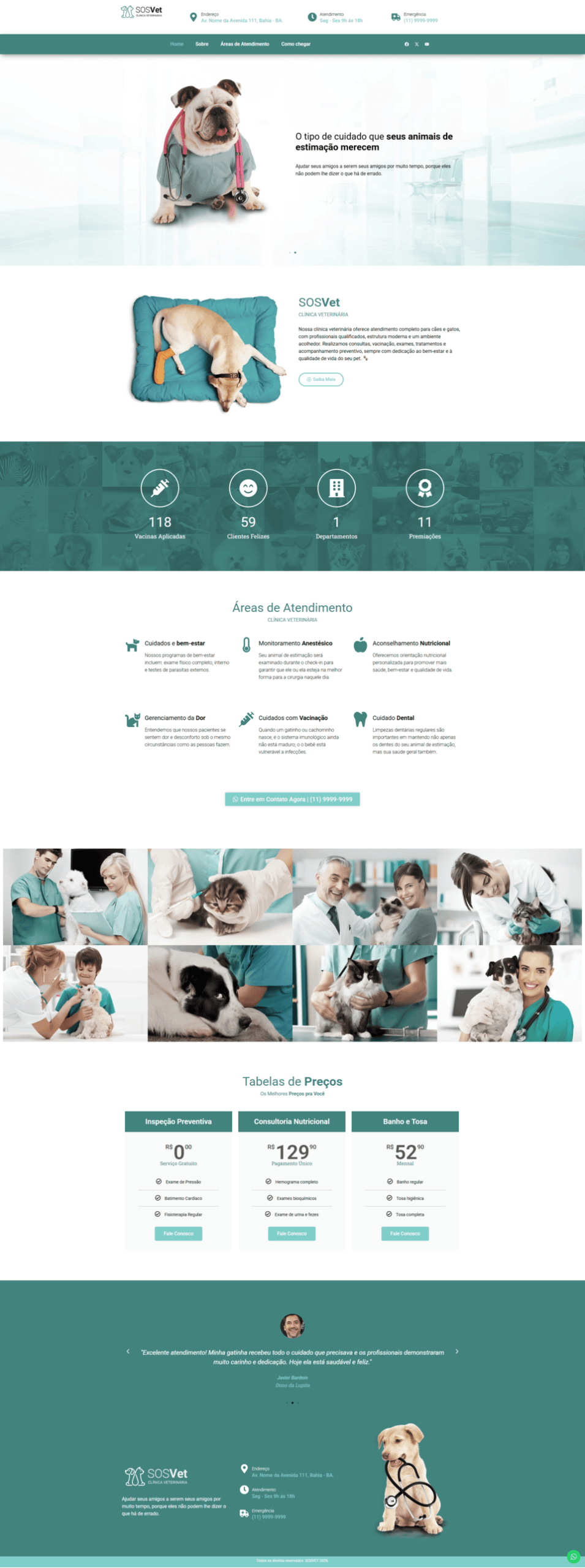Projeto de site One Page para clínica veterinária